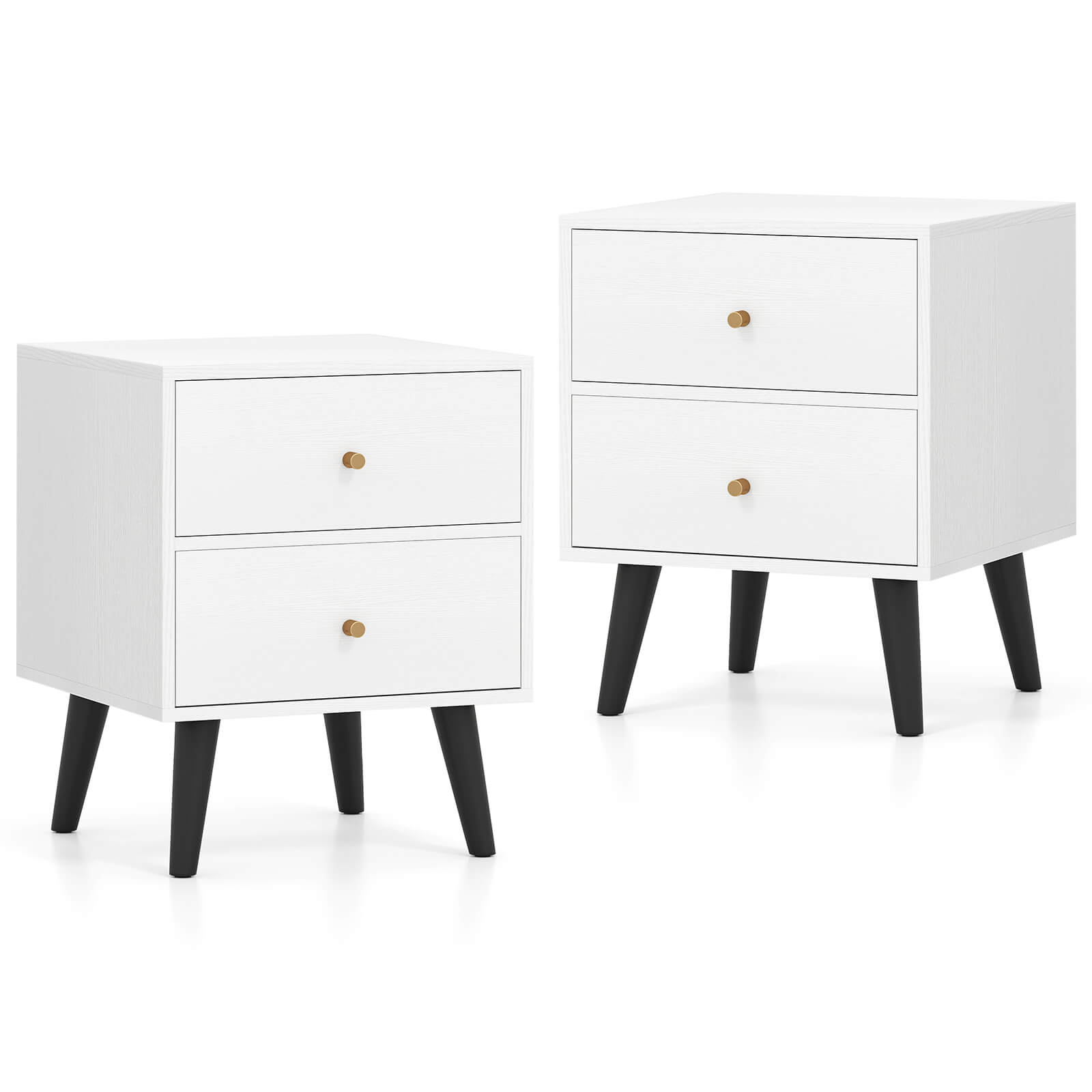 Alt View 9. Costway - Costway Nightstand with 2 Drawer with Storage, Small Accent Table with Golden Knobs - White.