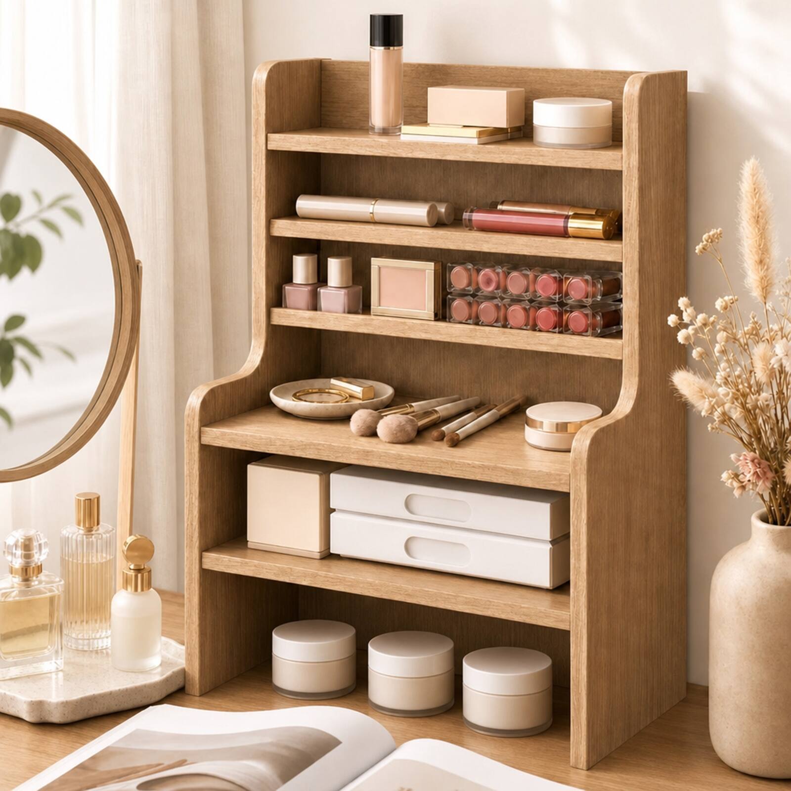 Alt View 4. Costway - Costway Desktop Bookshelf with Open Cubes and Adjustable Shelves, 12 x 6.5 x 16.5 in - Natural.