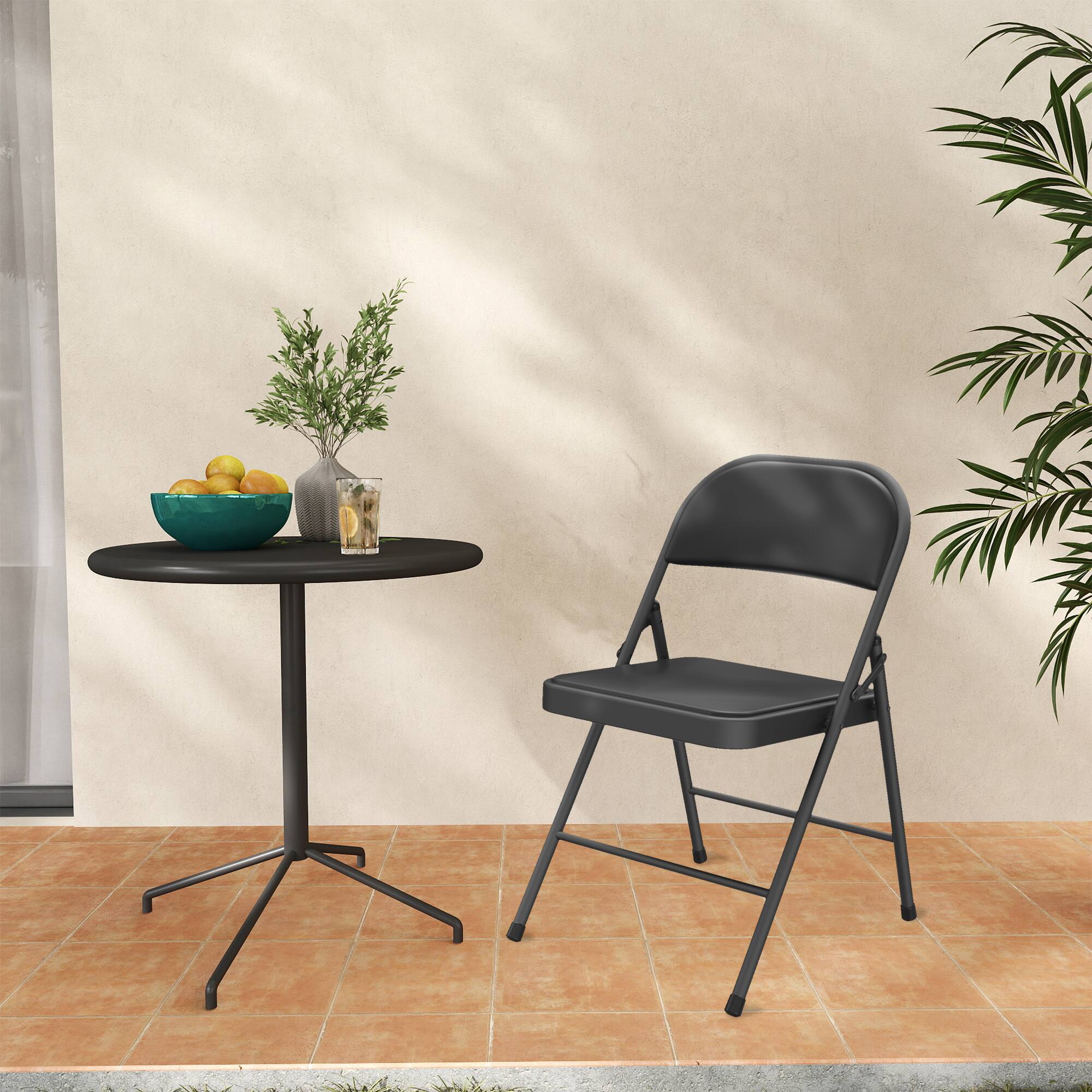 Back. Yardgrace - Folding Chairs 6 Pack, Indoor Outdoor Portable Stackable Commercial Metal Chairs, Seating for Wedding, Party, Camping. - Black.