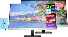 HP - 27mq 27'' QHD IPS Monitor, Anti Glare, Flicker Free, VGA, HDMI & DKZ Hub, (1F2J9AA#ABA) 2 Pack - Black/Silver