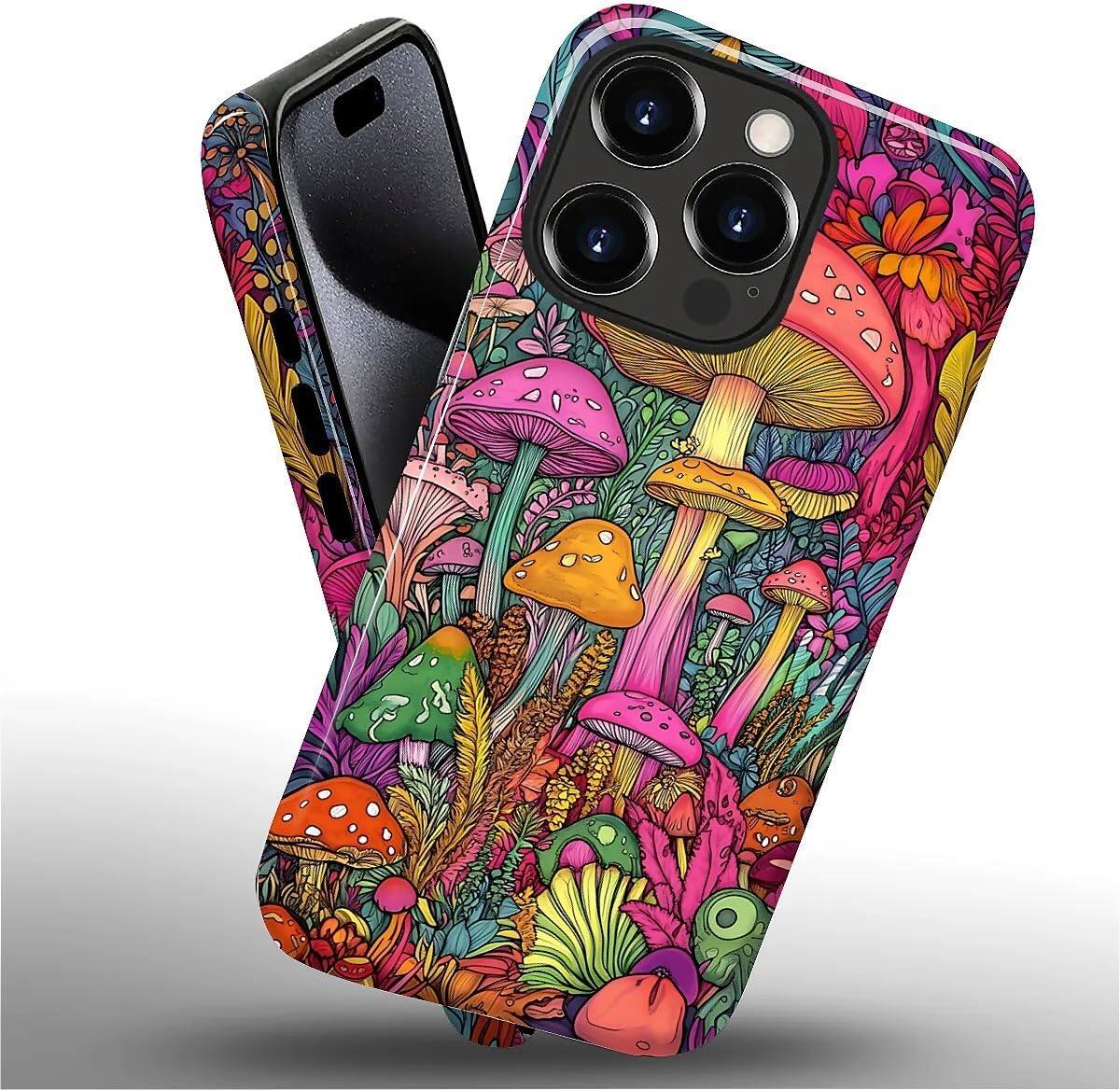 Alt View 2. BUBM - Smartphone Case for iPhone 15 Pro - 2-Layer Durable Smartphone Protection Case - Psychedelic Mushrooms.