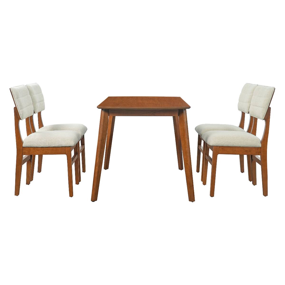 Alt View 9. Loheer - Loheer Farmhouse Dining Table Set for 4 with Upholstered Dining Chairs, Brown and Beige - Brown and Beige.