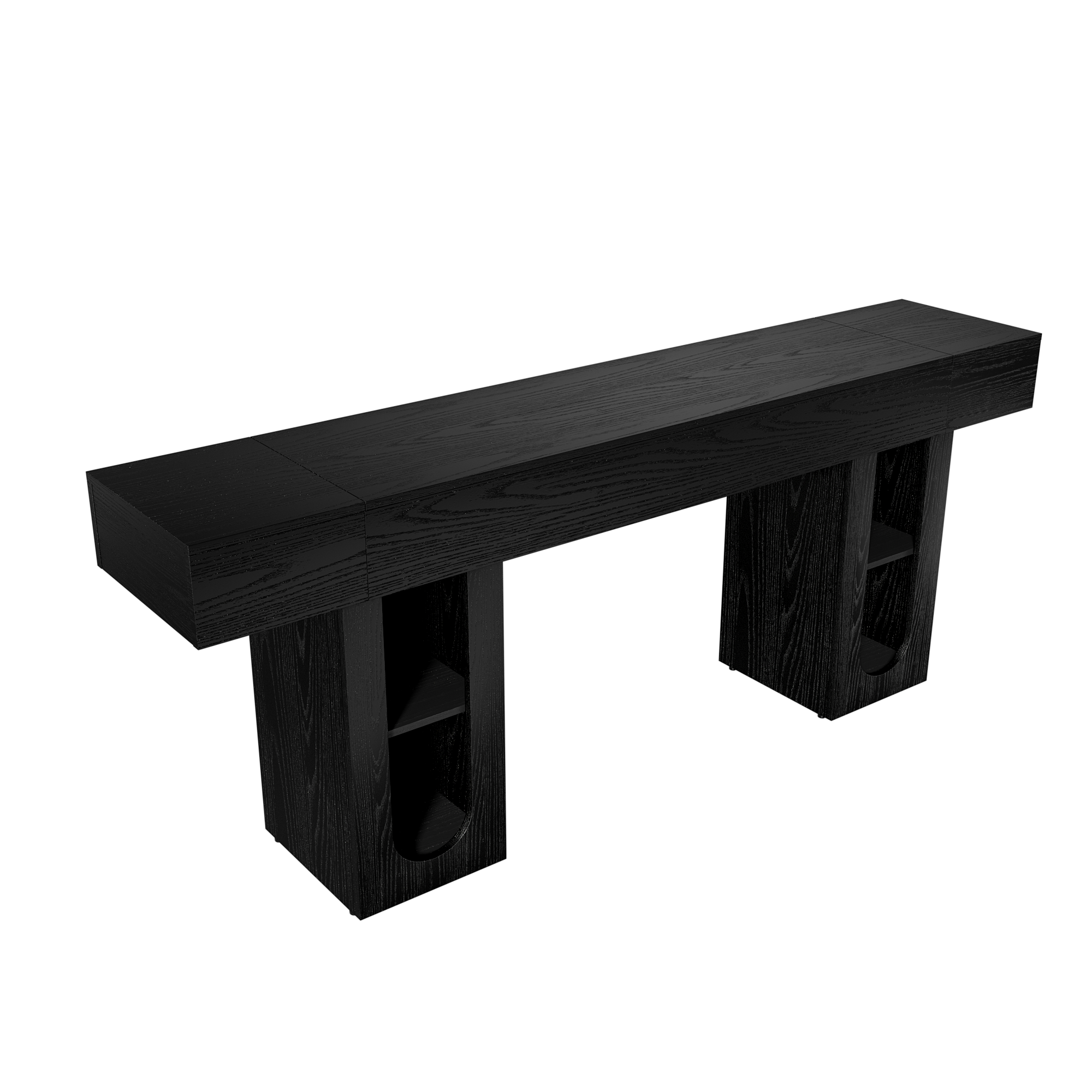 Angle. Whisen - 79-Inch Long Console Table with Built-in Power Outlet and Adjustable Shelves-Black - Black.