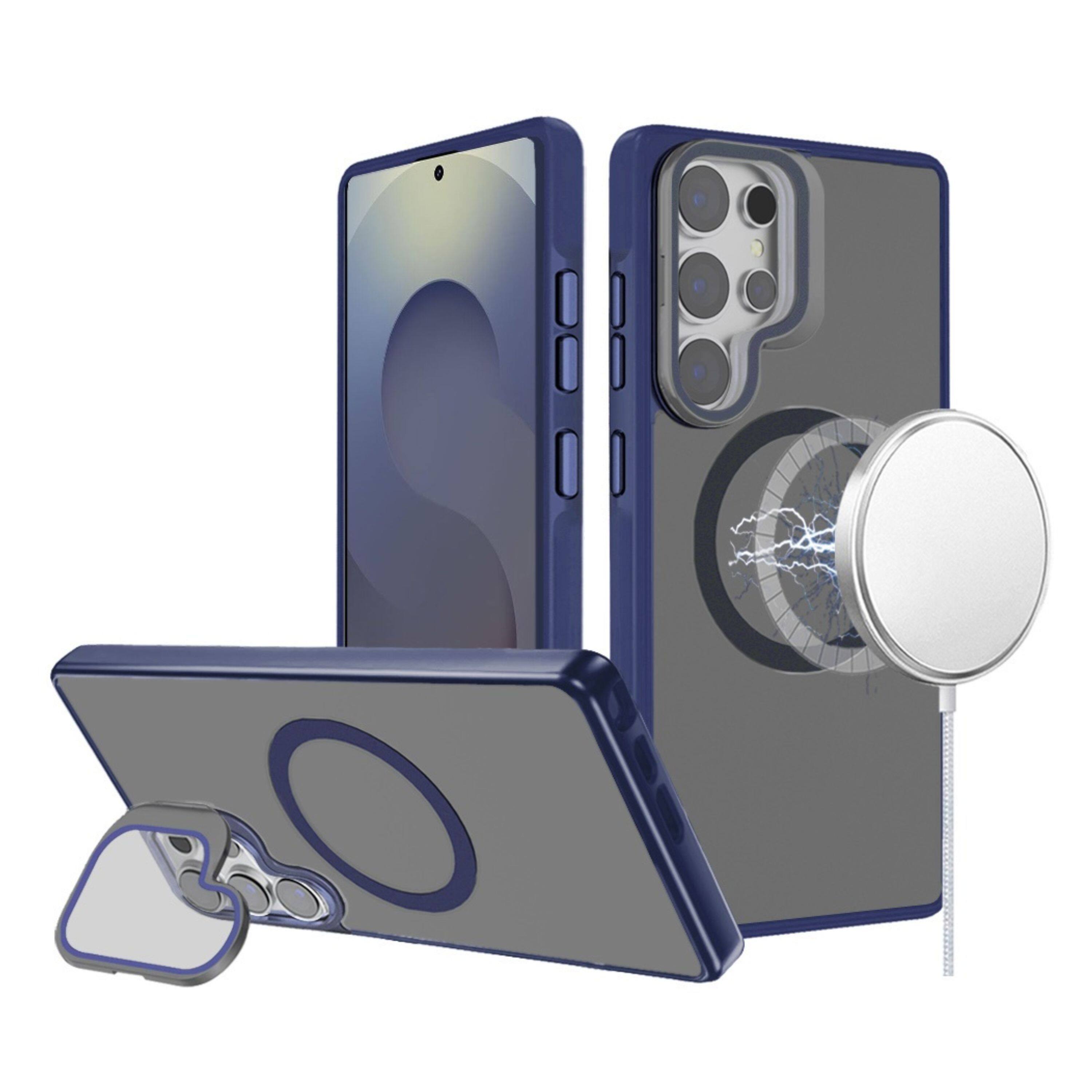 Front. Kitcheniva - Rugged Magnetic Circle Aluminum Lens Cover Phone Case With Tempered Glass For Samsung Galaxy S26 Ultra Navy Blue - Navy Blue.