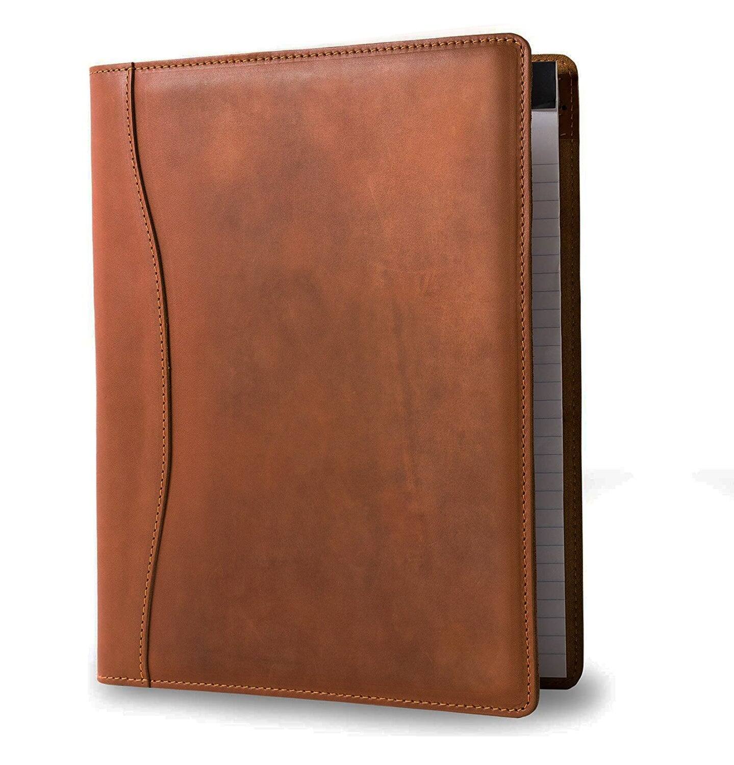 Angle. Steel Horse Leather - Falit Leather Folio | Handmade Leather Padfolio - Brown.