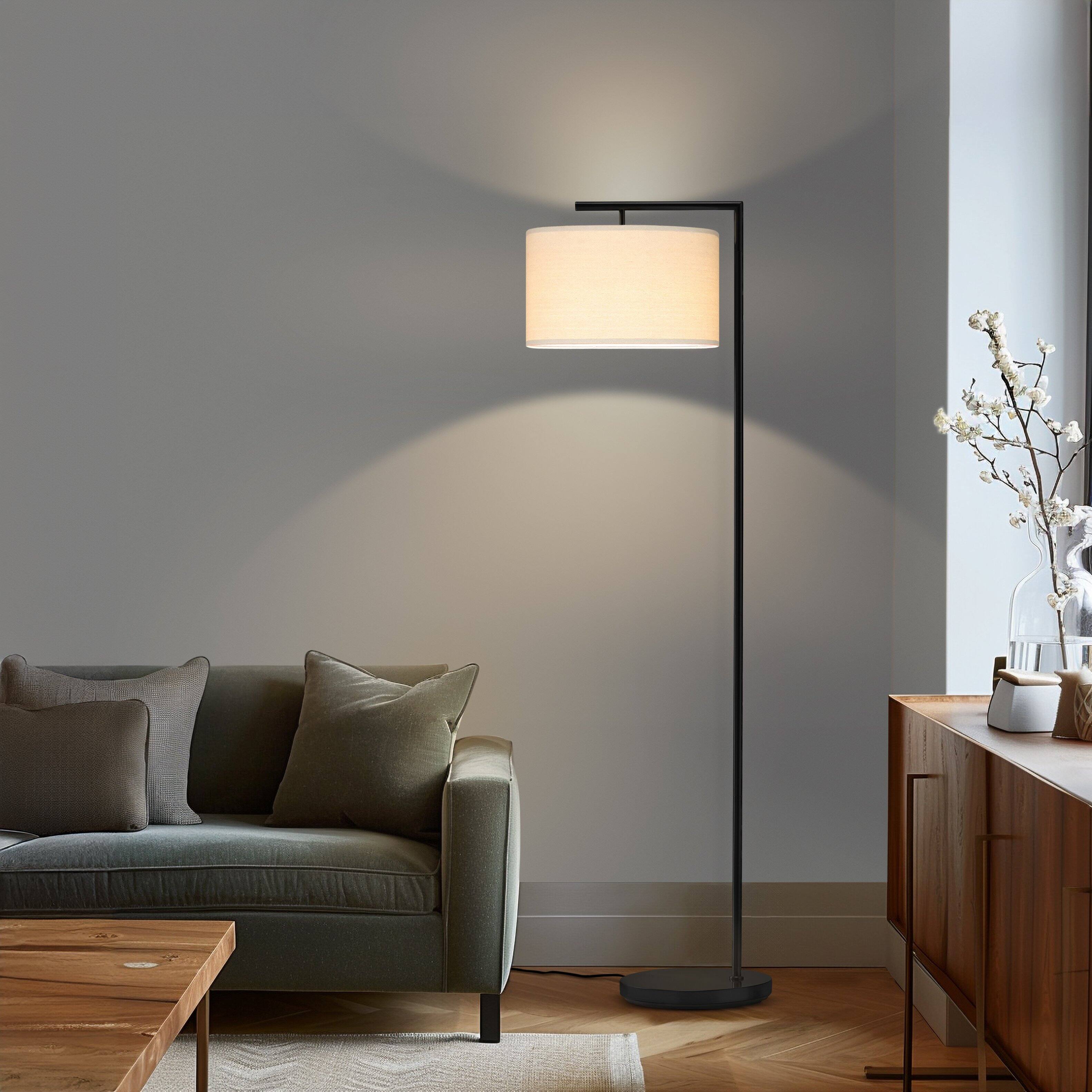 Alt View 6. Brightech - Montage Modern LED Midcentury Modern Arc Super Bright Floor Lamp with Beige Fabric Drum Shade - Classic Matte Black.