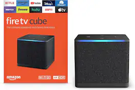 Amazon - Fire TV Cube, with AI-powered Fire TV Search, Hands-free streaming device w/ Alexa, Wi-Fi 6E, 16 GB, 4K Ultra HD - Black