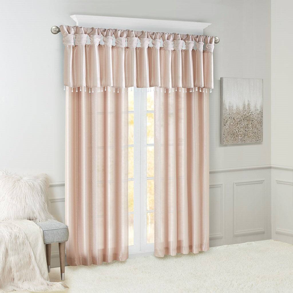 Alt View 4. BreeBe - Twist Tab Lined Window Curtain Panel Blush 50x108' - Blush.