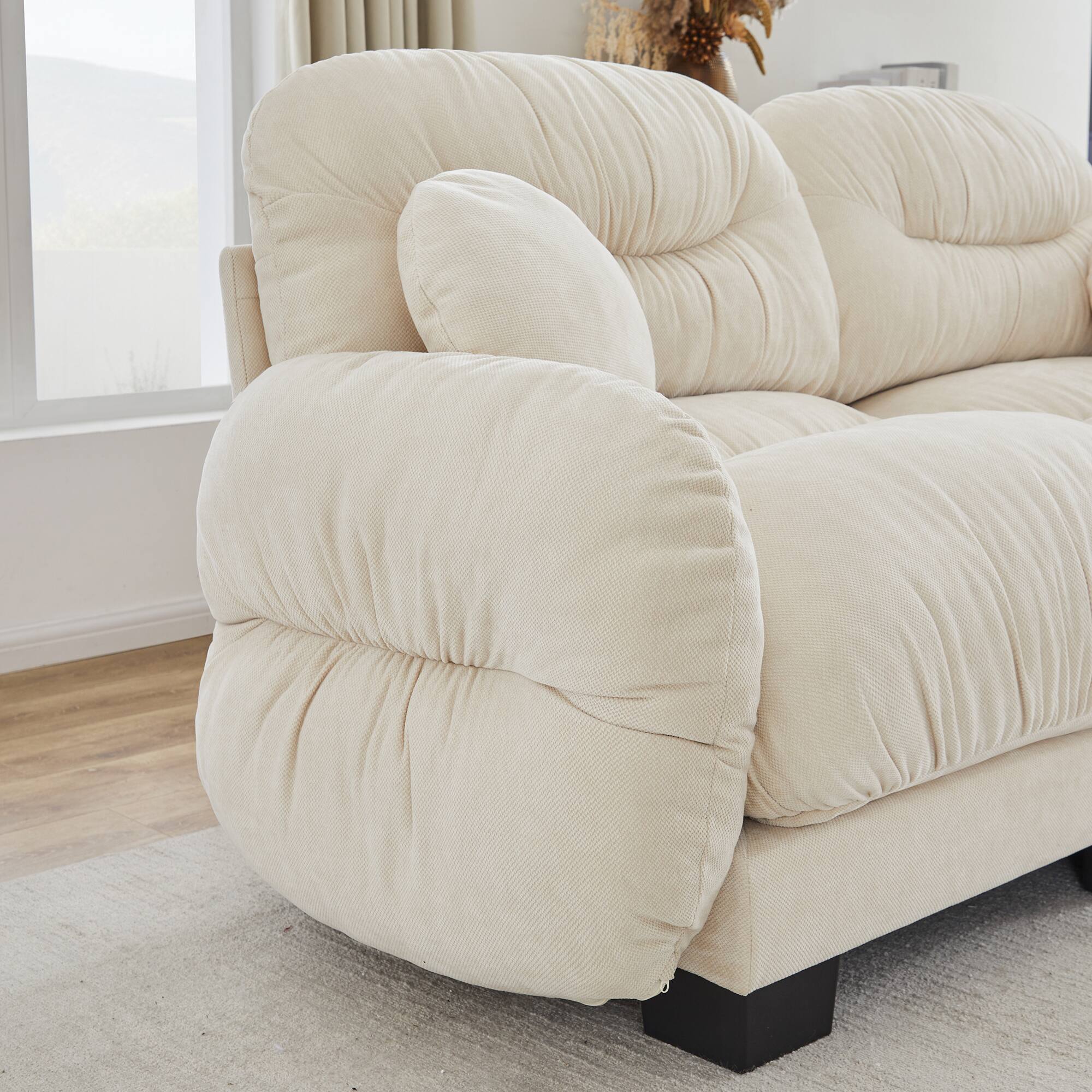 Back. Anysun - 4-Seater U Shape Sectional Couch with 2 Ottomans, Chenille Fabric, High-Density Foam & Curved Armrests for Living Room - Beige.