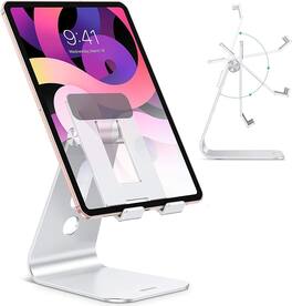 FINEAK - T2 Upgraded Tablet Stand with Longer Arms, Hollow Design Adjustable Holder for iPad Pro/Air/Mini & Phones - Silver