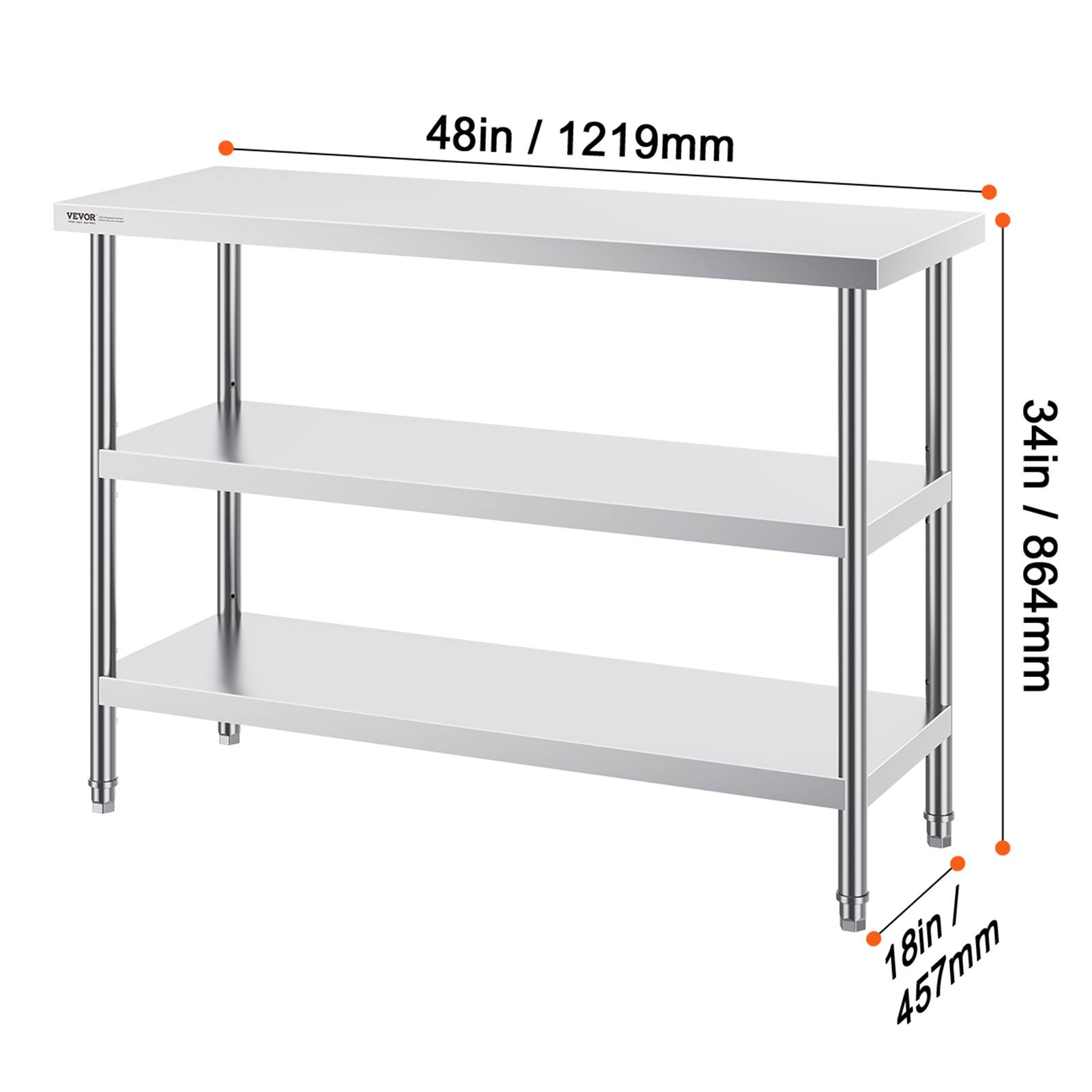 48in / 1219mm  
34in / 864mm  
18in / 457mm