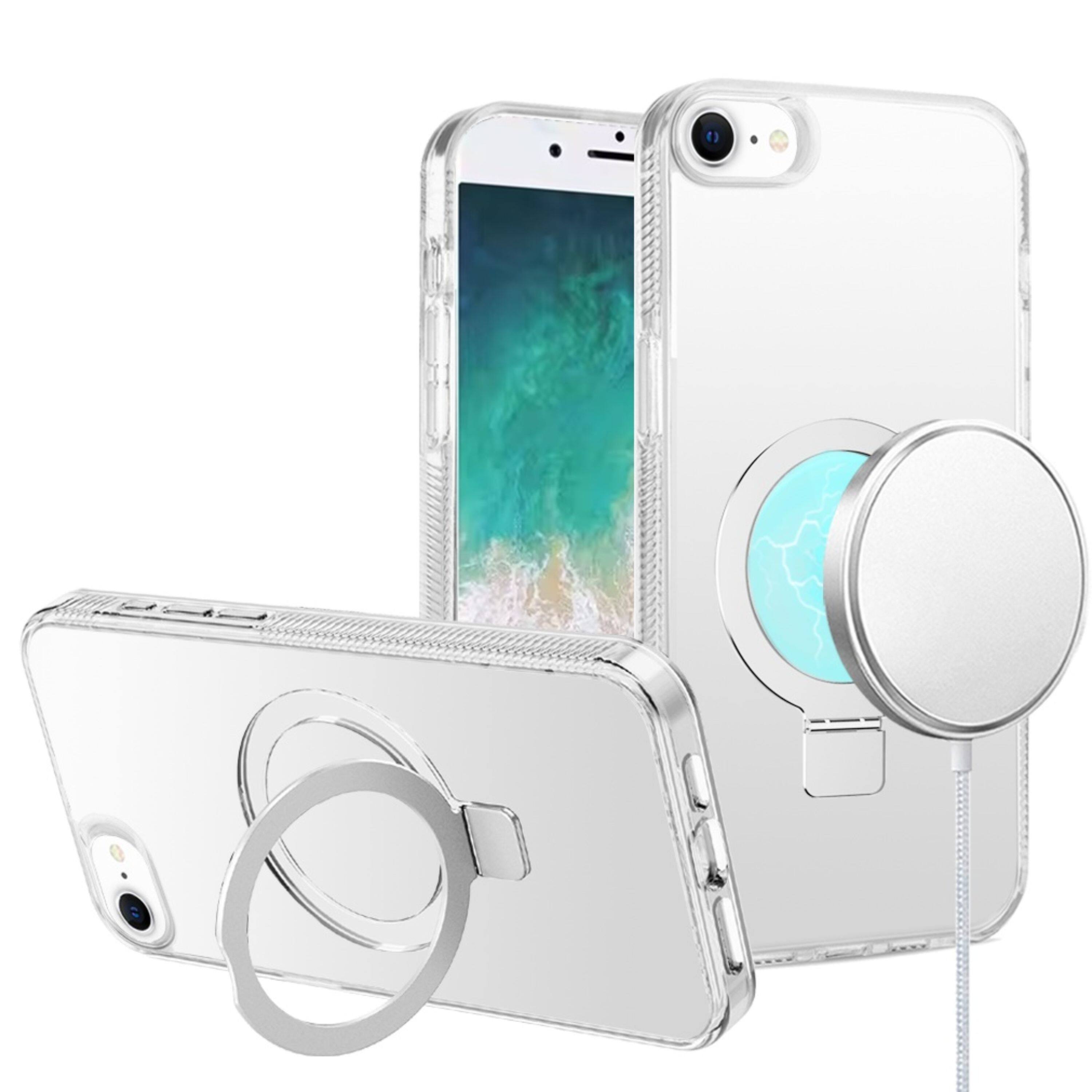 Left. Kitcheniva - Magnetic Circle Stand Translucent Grip Phone Case With Tempered Glass For iPhone 16e/17e Black - Black.