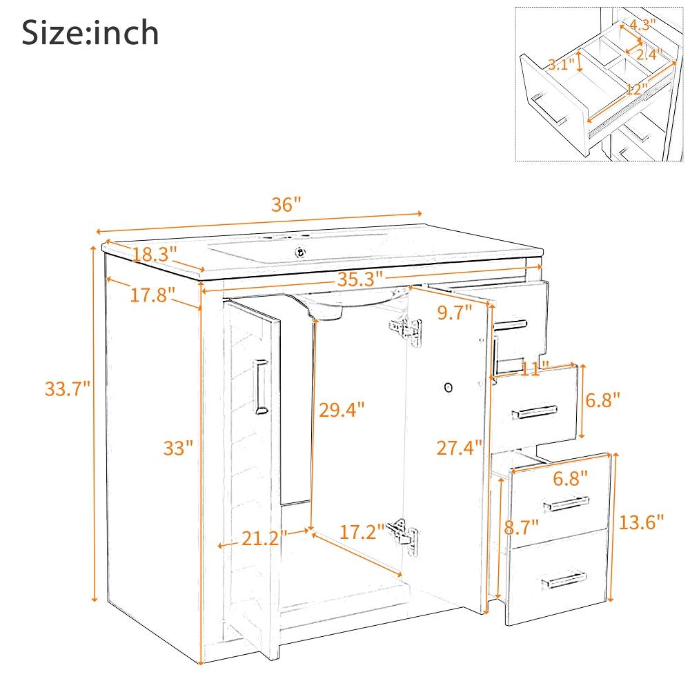 Size: inch

II 3.1
4.3" 2.4"
12"
36"
18.3" 17.8"
35.3"
9.7"
33.7"
29.4"
0
6.8"
33"
27.4"
6.8"
21.2"
17.2"
8.7"
13.6"