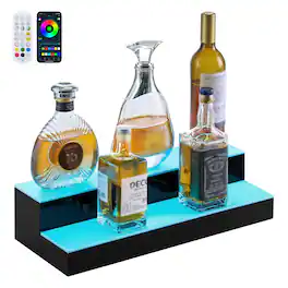 VEVOR - LED Lighted Liquor Bottle Display,2Tiers 20Inches Whiskey Rack,Supports USB,with RF Remote & App Control,9 Static Colors - Black,White