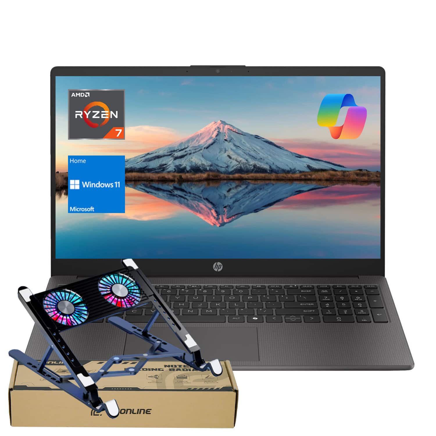 HP - 255R 15.6" FHD Laptop - AMD Ryzen 7 7735U, 16GB RAM - 2TB SSD - Numeric Keypad & Copilot - PCO Laptop Cooler - Silver