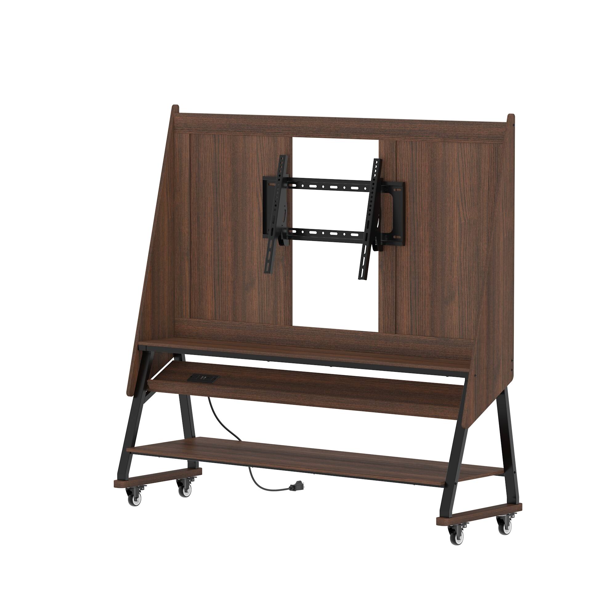 Angle. Famapy - Famapy TV Stand with Mount, Supports 42 - 60 Inch TVs, Mobile Entertainment Center with Wheels & Power Outlets - Brown.