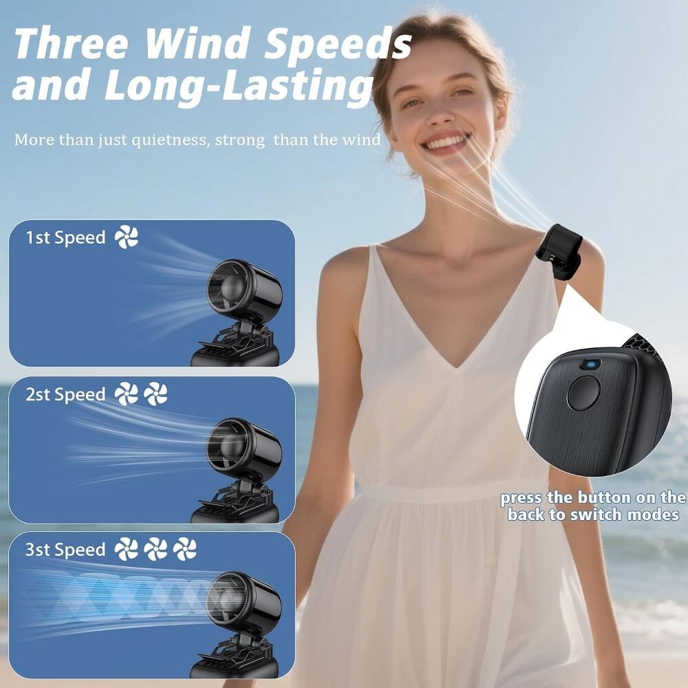 Three Wind Speeds and Long-Lasting  
More than just quietness, strong than the wind  

1st Speed  
2nd Speed  
3rd Speed  

press the button on the back to switch modes