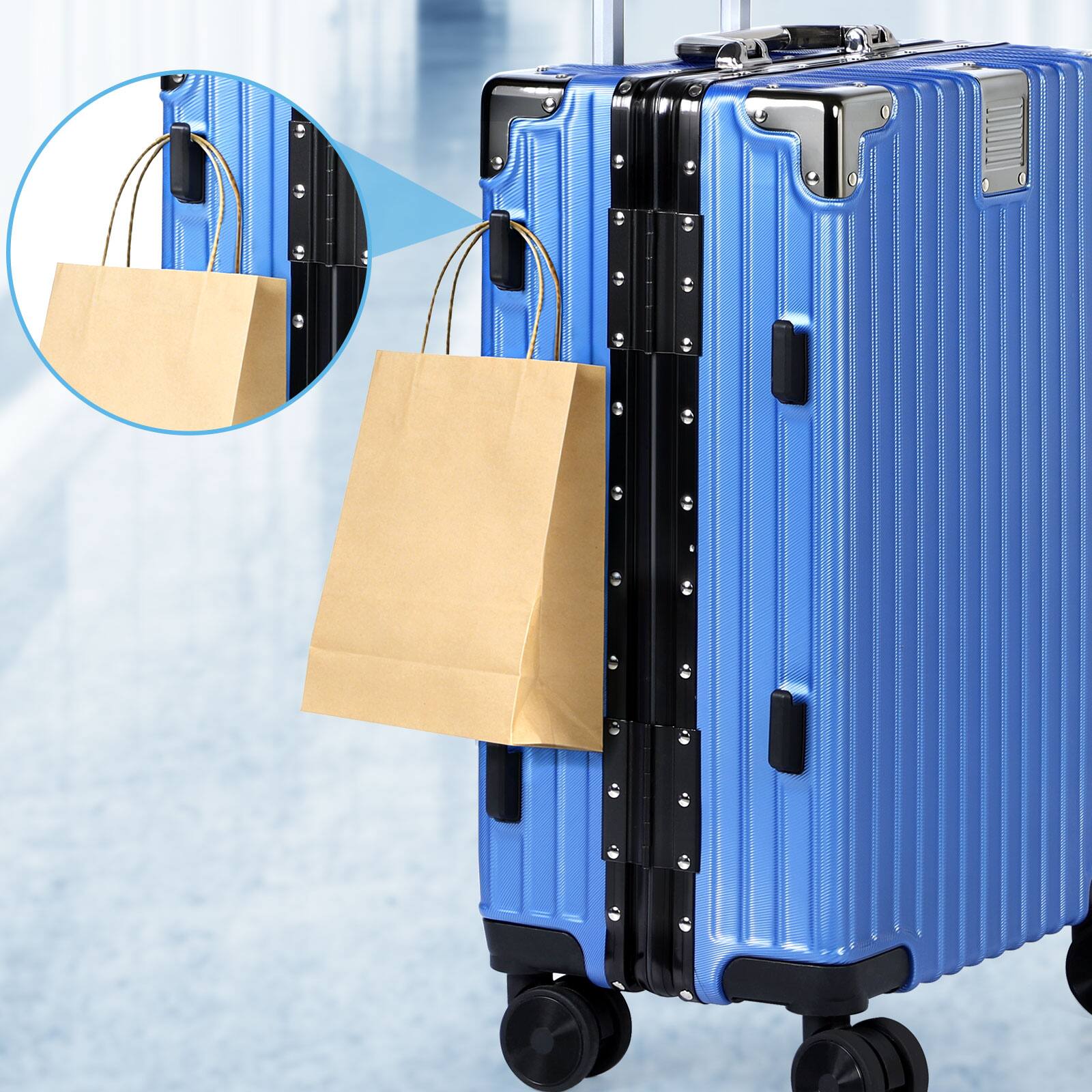 Alt View 3. Oumilen - 2 Piece Luggage Set – 20in Aluminum Frame Carry On with Travel Duffel Bag, Blue, TSA Lock, Spinner Wheels - Blue.