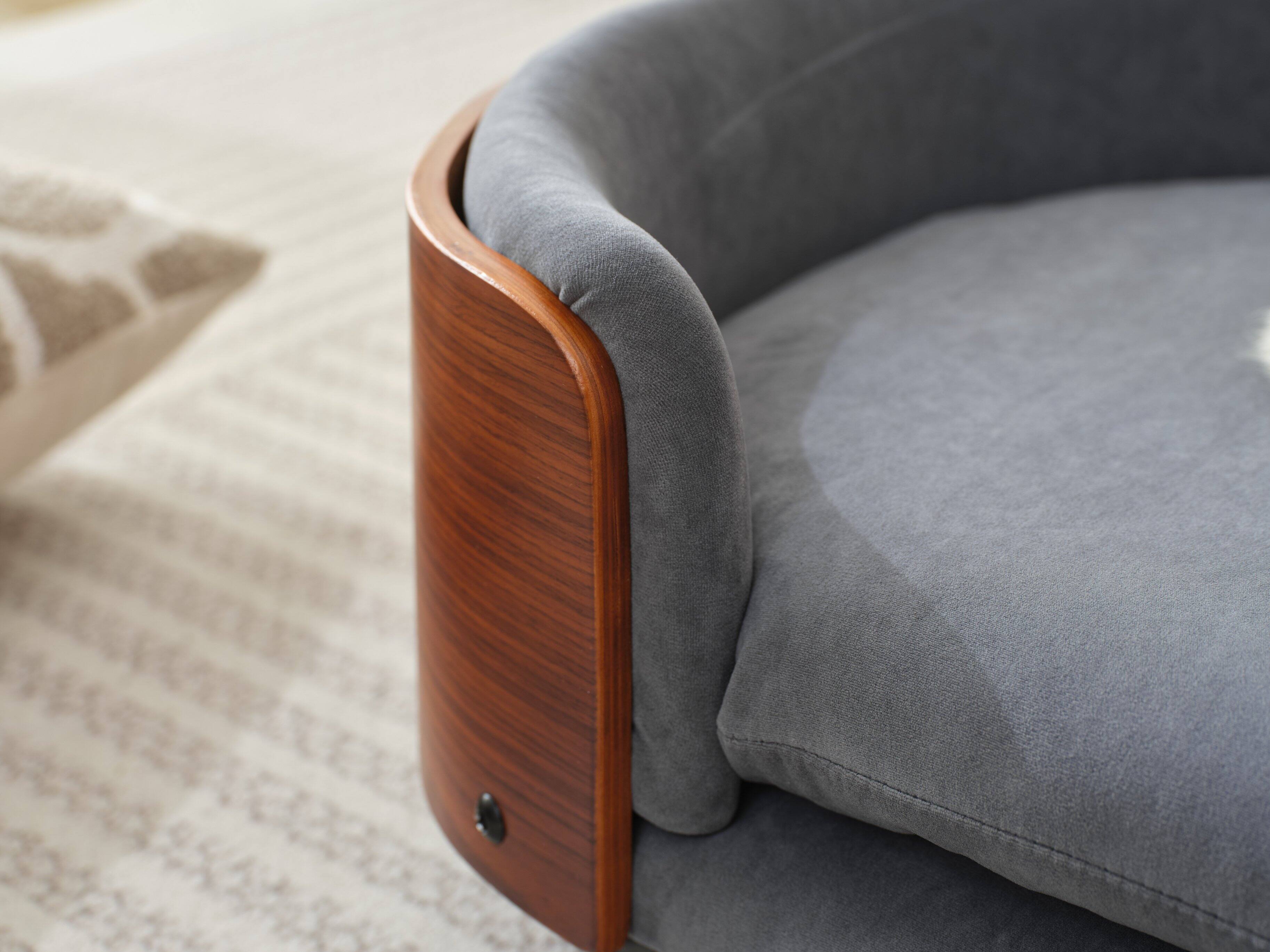 Left. APRILSOUL - Scandinavian style Elevated Dog Bed Pet Sofa With Solid Wood legs and Walnut Bent Wood Back  Dark Grey Velvet Mid Size - DARK GREY.