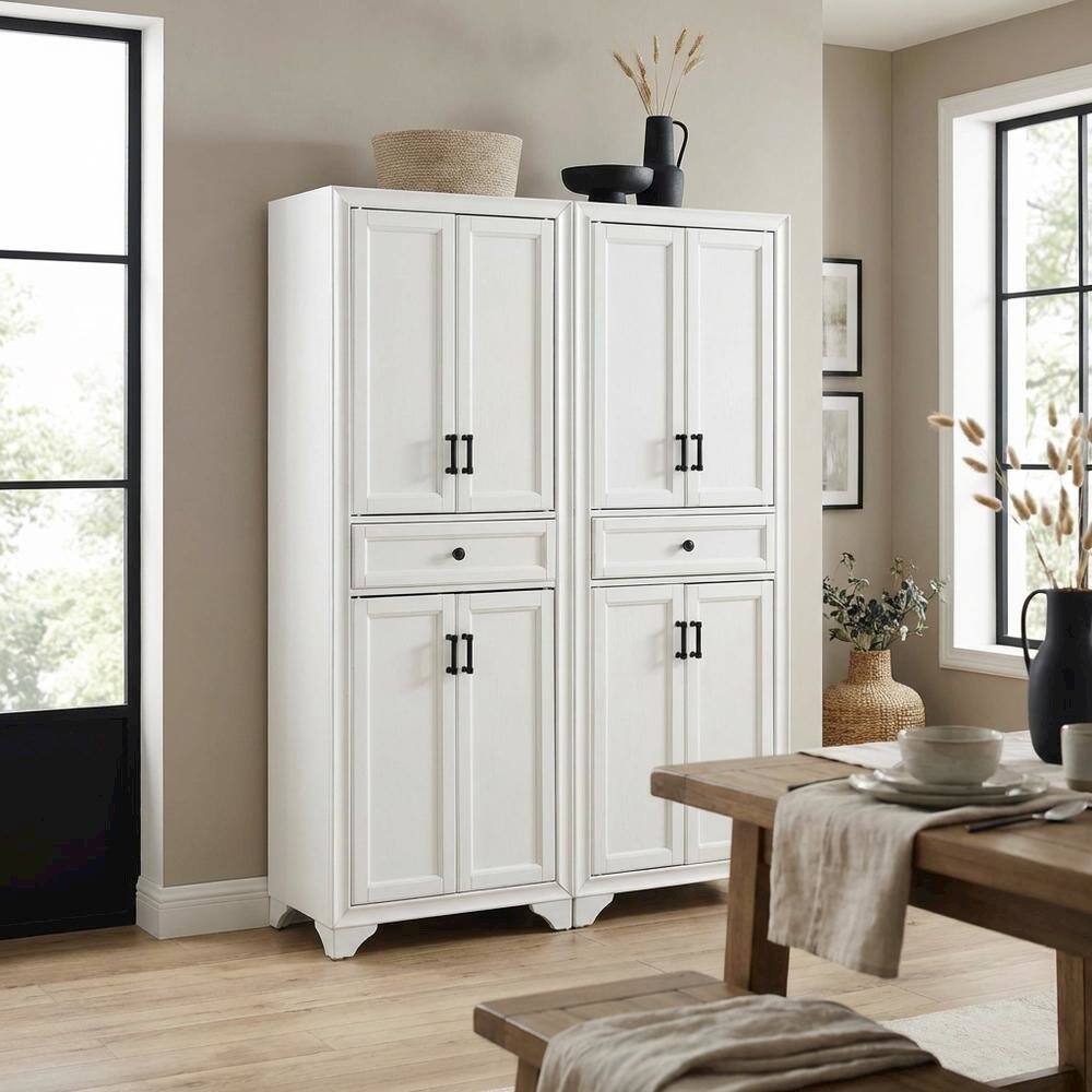 Alt View 2. FurniFact - Distressed White Pantry Cabinets with Anti-Tip Mechanism and Floor Clearance - Distressed White.