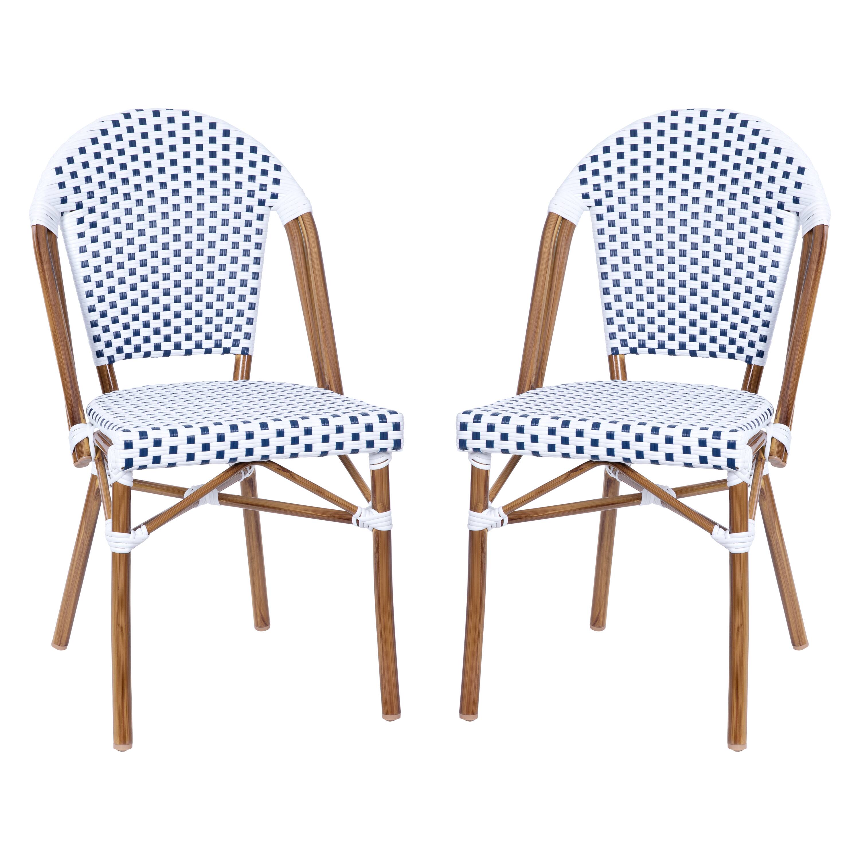 Emma + Oliver - Colmar Indoor/Outdoor Stacking Bistro Chairs with Aluminum Frame - White & Gray/Natural Frame price history on PriceWatchPro