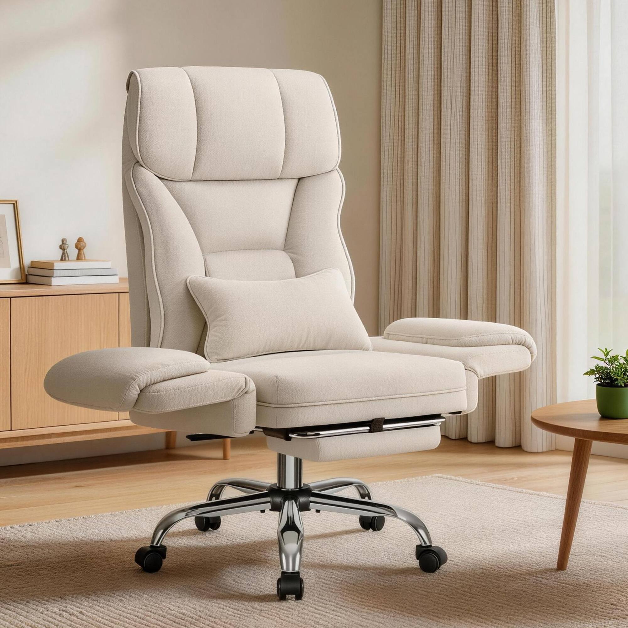 Alt View 7. Brick Attic - 500LBS Ergonomic Velvet Office Chair with Footrest,Wide Cross Legged Executive Chair with Flip-Up Arms, 120°Tilt - White.