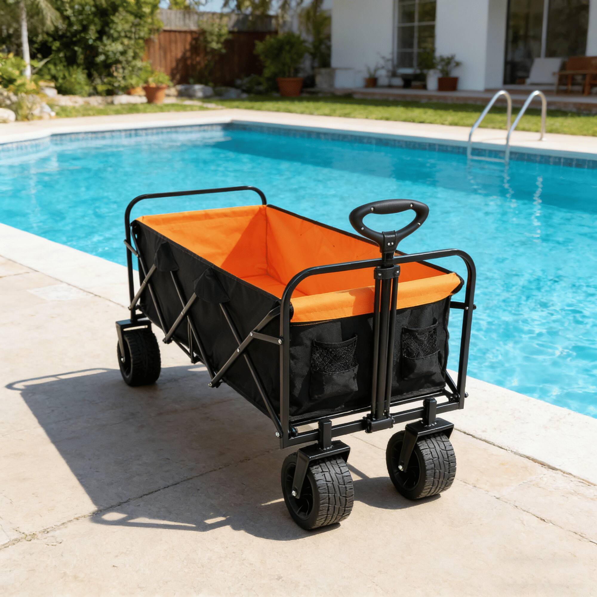 Alt View 9. Loheer - Loheer Extra Long Folding Wagon Beach Cart Large Capacity Heavy Duty Garden Shopping Collapsible Utility Cart.