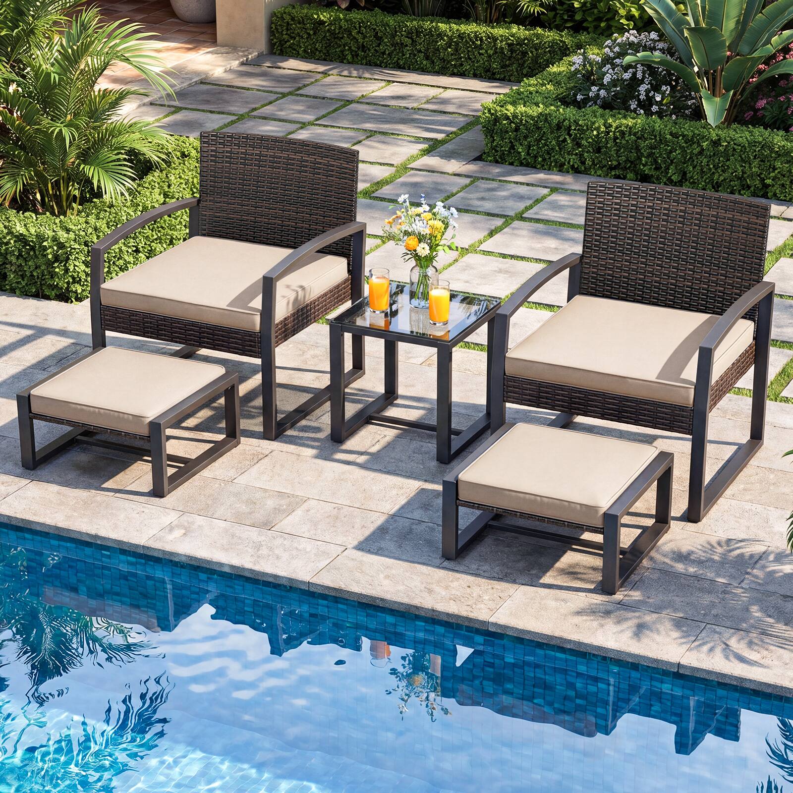 Alt View 4. Costway - Costway Outdoor Furniture Set, Patio Rattan Conversation Set for Balcony,Porch, Backyard - Mix Brown+Beige.