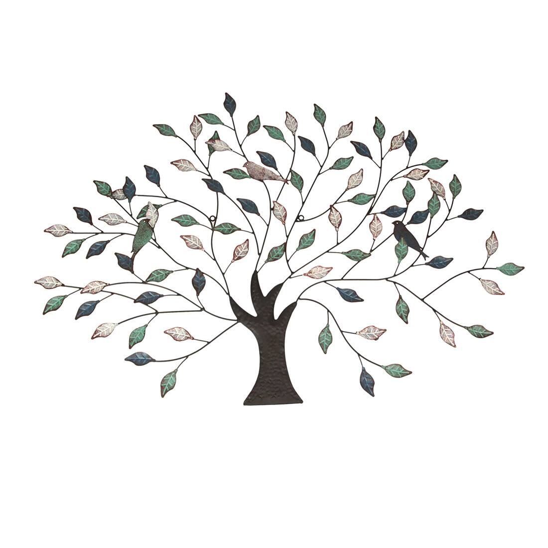 Front. Zeckos - 36 inch Tri Tone Leaves Birds In Branches Metal Tree Indoor Outdoor Wall Hanging - Multicolored.
