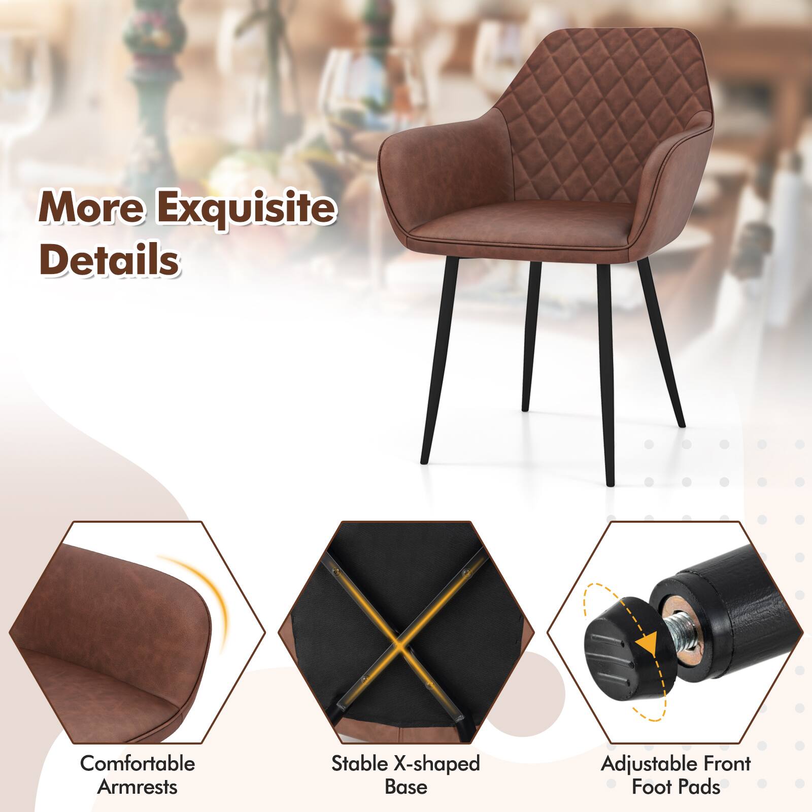 More Exquisite Details

- Comfortable Armrests
- Stable X-shaped Base
- Adjustable Front Foot Pads