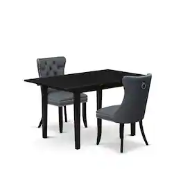 East West Furniture - 3 Piece Kitchen Table Set Contains a Rectangle Dining Table with Butterfly Leaf - Black