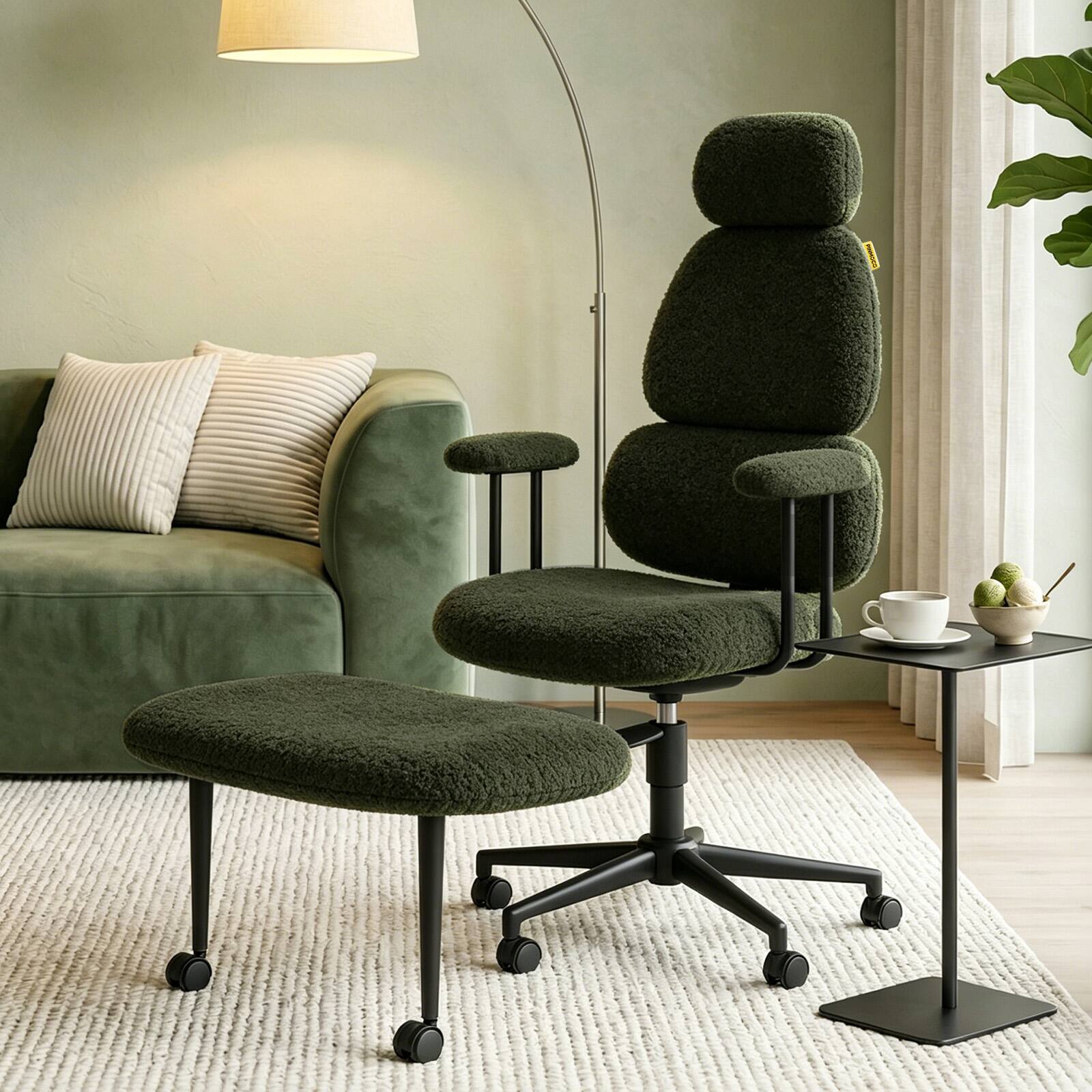 Left. Pinmoco - Ergonomic Criss Cross Office Chair with Armrests, Adjustable Height, Swivel Casters, Gaming Chair - Green.