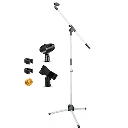 Front. 5 CORE - 5 Core Mic Stand Floor Height Adjustable Tripod Microphone Stands w Extending Telescoping Boom Arm-MS 080 WH - White.