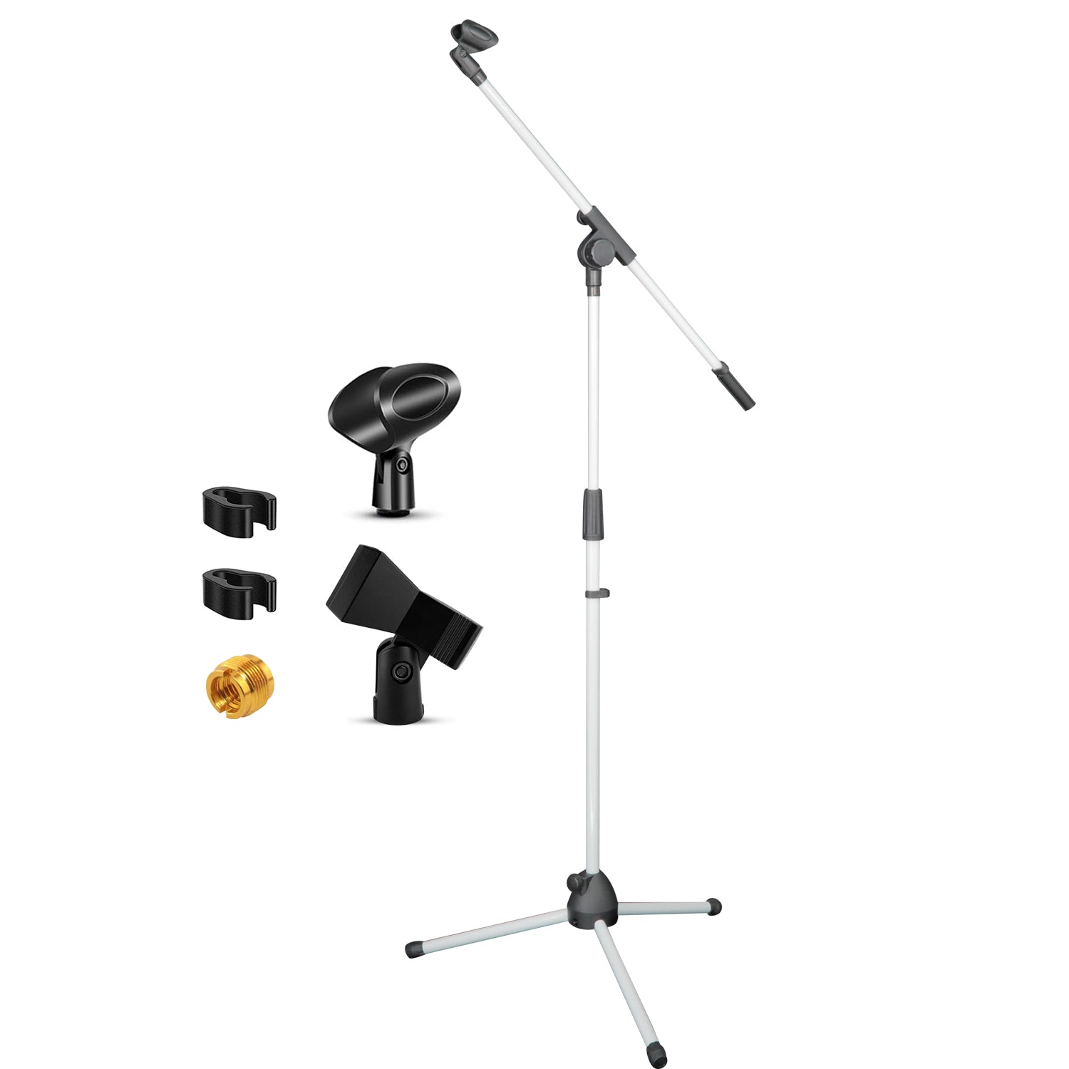 5 CORE - Mic Stand Floor Height Adjustable Tripod Microphone Stands w Extending Telescoping Boom Arm-MS 080 WH