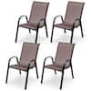 Front. Costway - Costway Set of 4 Patio Dining Chairs Stackable Armrest Space Saving Garden Brown - Brown, Black.