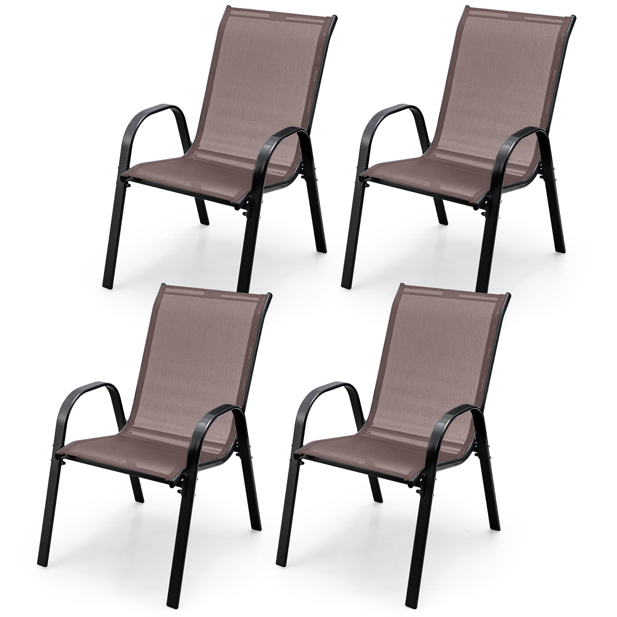 Costway - Set of 4 Patio Dining Chairs Stackable Armrest Space Saving Garden Brown - Brown, Black
