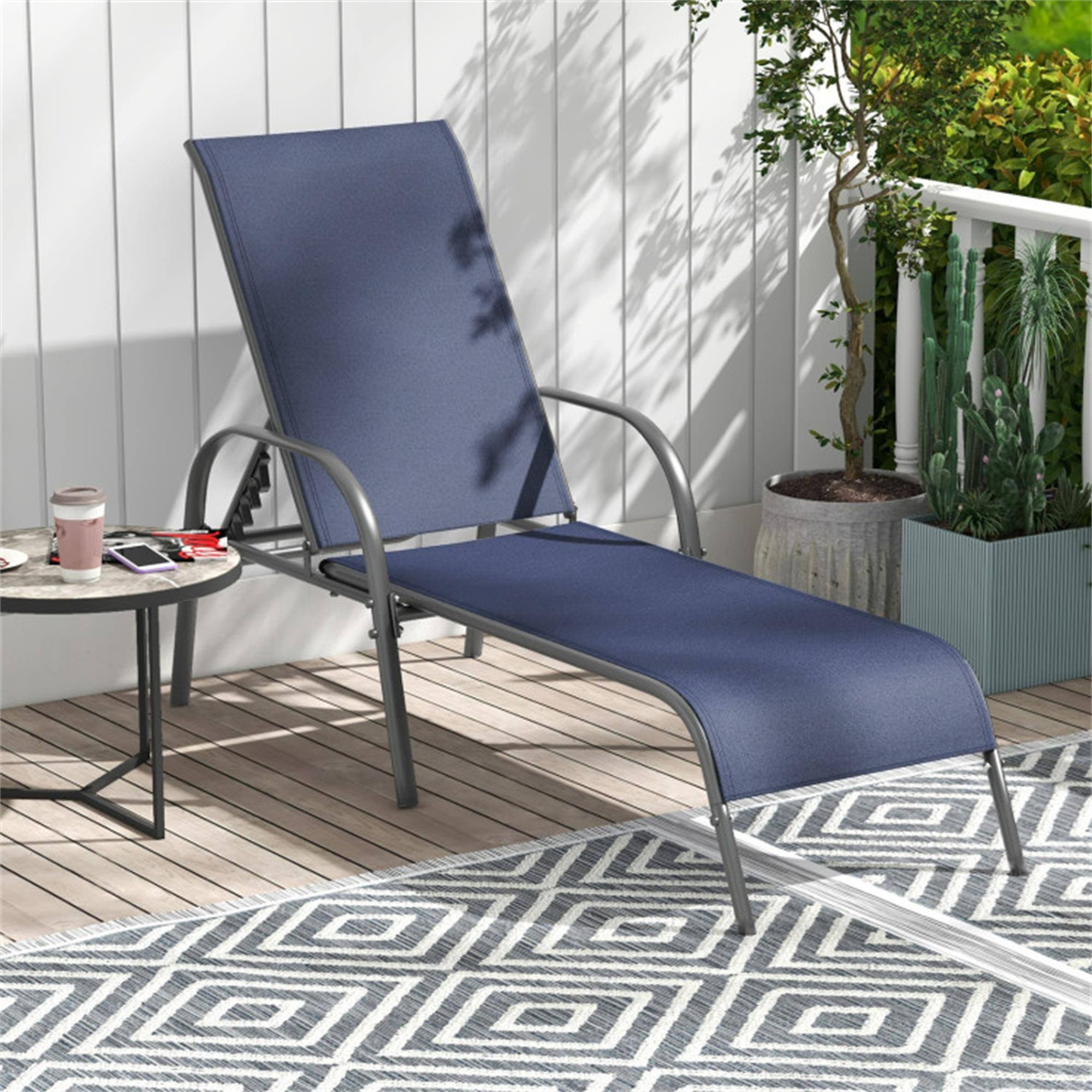 Alt View 3. Boyel Living - Navy Adjustable Patio Chaise Folding Lounge Chair with Backrest 75.5in L x 40.5in W x 26.0in H - Navy.