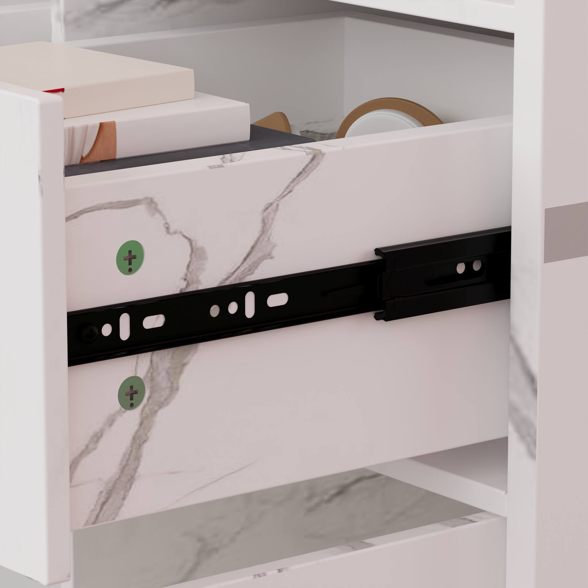 Alt View 7. Famapy - Marble Pattern Desk with Drawer and Cabinet, Computer Desk, Office Reception Table, Study Writing Table with Storage - Marble White.