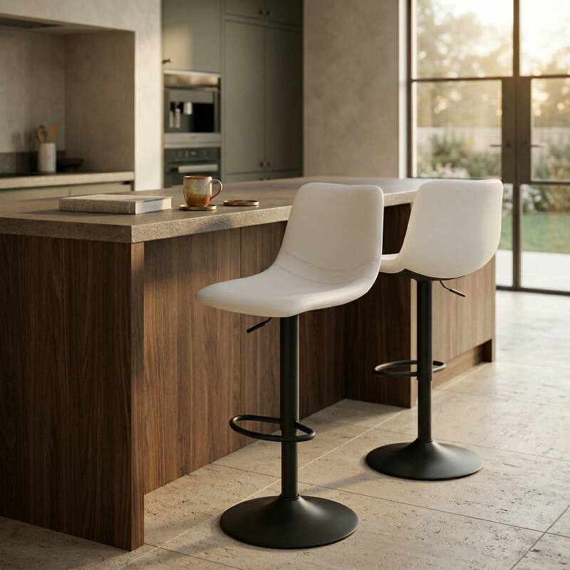 Alt View 2. LeisureMod - Tilbury Modern Adjustable Bar Stool with Footrest, 360-Degree Swivel Hydraulic Counter Height Stool - Cream.
