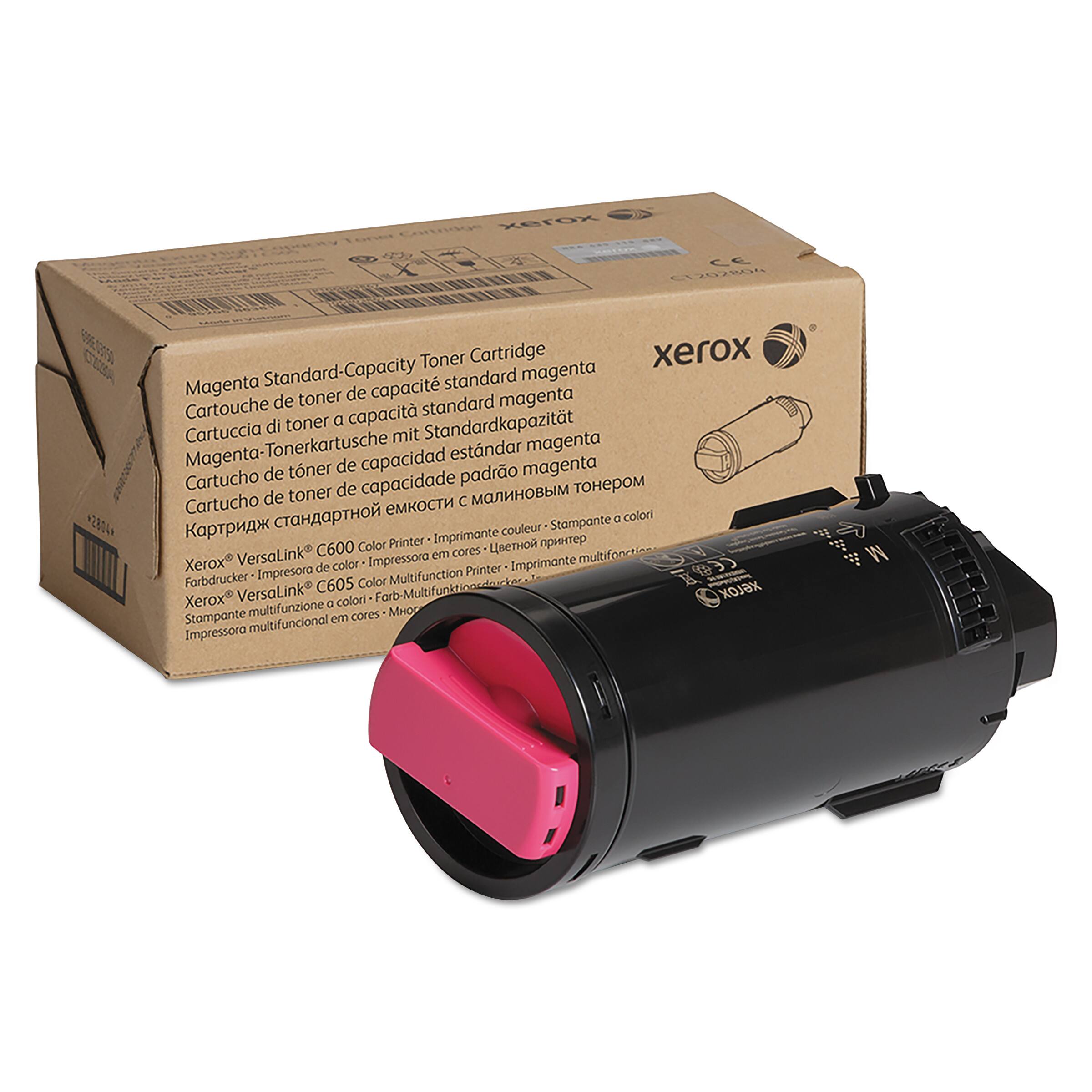 Magenta Standard-Capacity Toner Cartridge  
Cartouche de toner de capacité standard magenta  
Cartuccia di toner a capacità standard magenta  
Magenta-Tonerpatrone mit Standardkapazität  
Cartucho de toner de capacidad estándar magenta  
Картридж стандартной емкости с магнитным тонером  

Xerox® VersaLink C600 Color Printer - Imprimante couleur C600  
Xerox® VersaLink C605 Color Printer - Imprimante couleur C605  
Xerox® VersaLink C600 Color Printer - Impresora de color C600  
Xerox® VersaLink C605 Color Printer - Impresora de color C605  
Xerox® VersaLink C600 Color Printer - Fabbricatore di colori C600  
Xerox® VersaLink C605 Color Printer - Fabbricatore di colori C605  
Xerox® VersaLink C600 Color Printer - Stampante multifunzione a colori C600  
Xerox® VersaLink C6