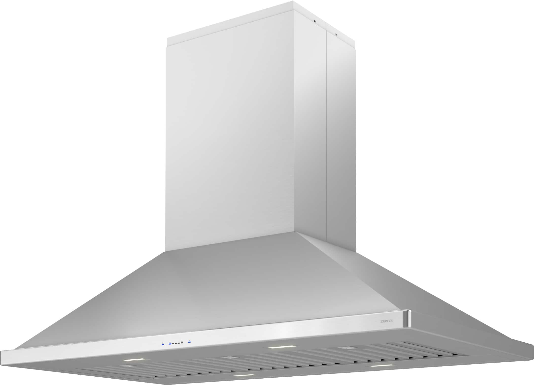 Angle. Zephyr - Siena Pro 48 in. 1200 CFM Island Mount Range Hood with LED Lighting - Stainless Steel.