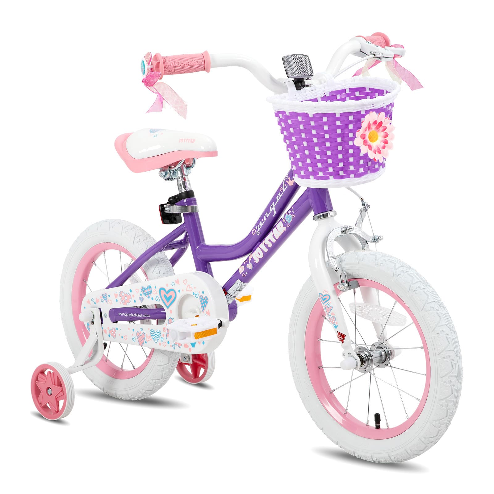 JOYSTAR - Angel Kids Bike for Toddlers Ages 4-7, Children's Bicycle with Training Wheels Basket for Girls Boys, 16" - Purple