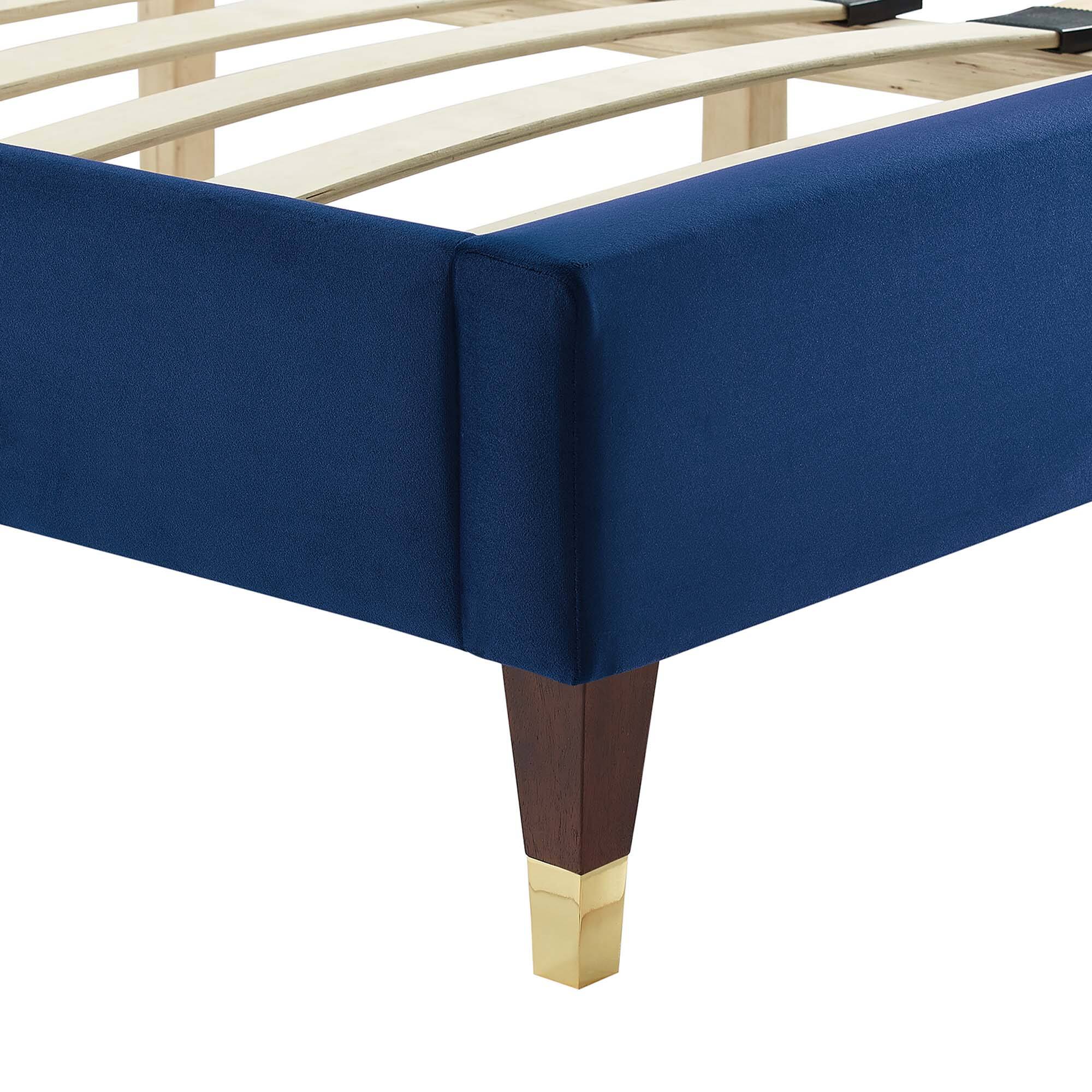 Alt View 4. Modway - Sofia Channel Tufted Performance Velvet Platform Bed With Wood and Gold Legs - Navy.