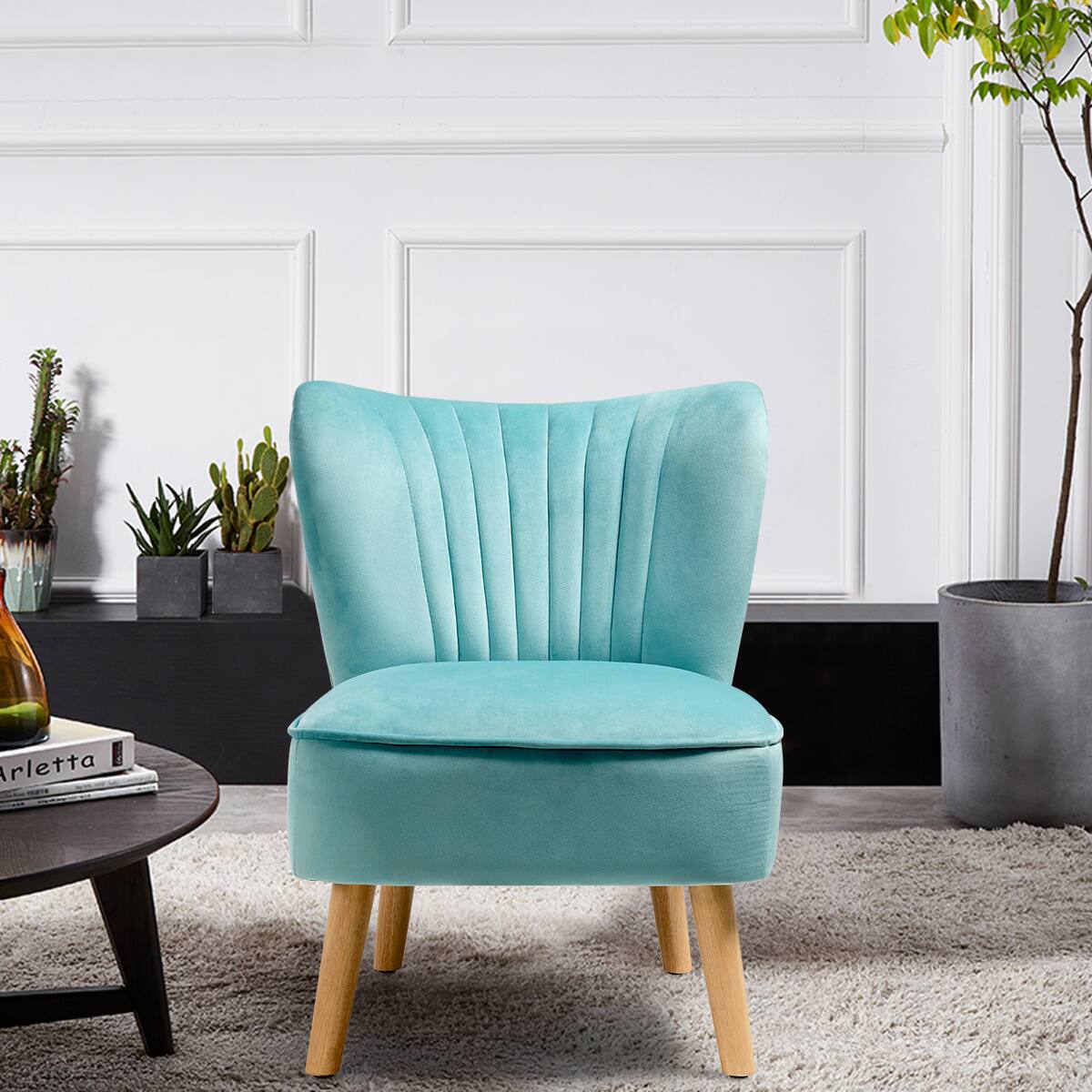 Alt View 1. Costway - Costway Armless Accent Chair Modern Velvet Leisure Chair Single Upholstered - Green.