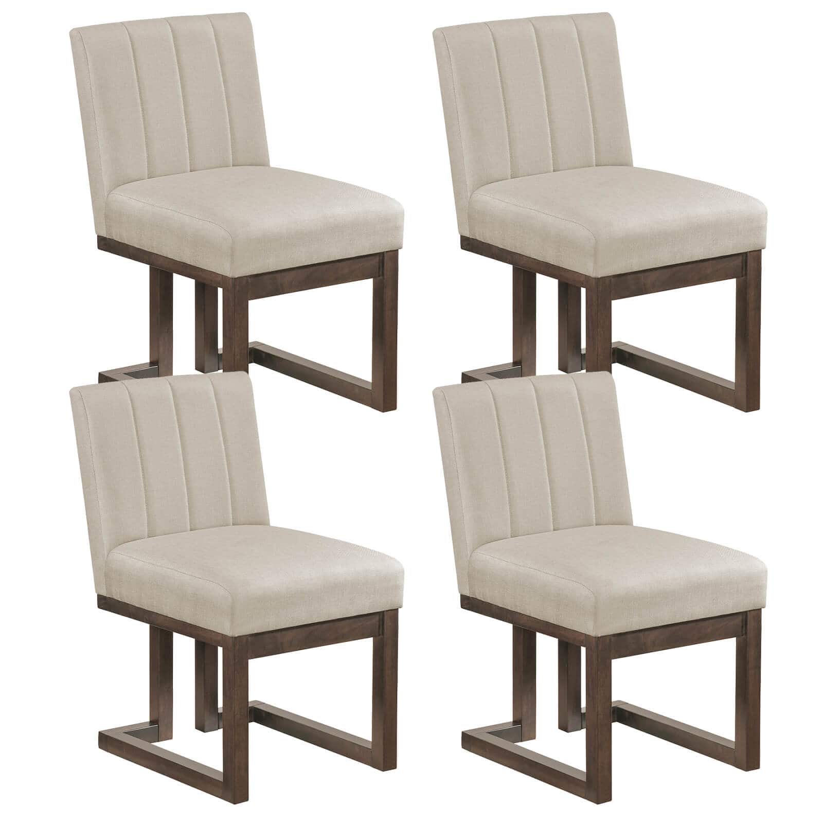 Costway - 4PCS Wooden Dining Chairs Modern Farmhouse Fabric Upholstered Kitchen Chairs - Walnut