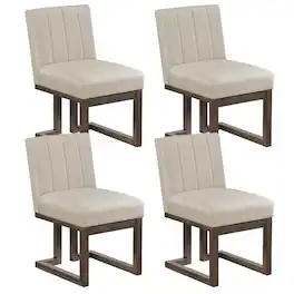 Costway - 4PCS Wooden Dining Chairs Modern Farmhouse Fabric Upholstered Kitchen Chairs - Walnut