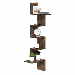 Furinno - ROSSI Corner Floating Shelves for Wall, Corner Rectangular Wall Shelf, S-shape Radial Floating Book Shelf, Easy Assembly - Amber Pine