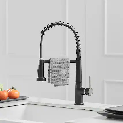 Front. Boyel Living - Matte Black 2 Spray Patterns 1.8 GPM Single Handle Touchless Pull Down Sprayer Kitchen Faucet - Matte Black.