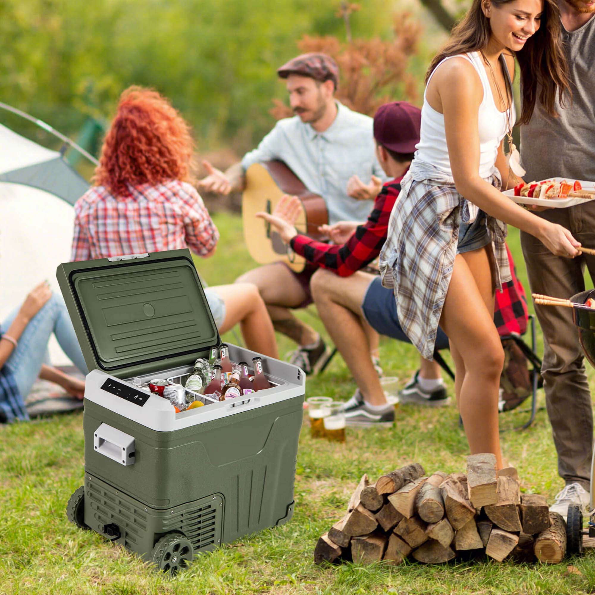 Alt View 1. Costway - Costway 12 Volt Car Refrigerator 53 QT Portable Car Fridge with -4℉~68℉ Adjustable Range - Green.