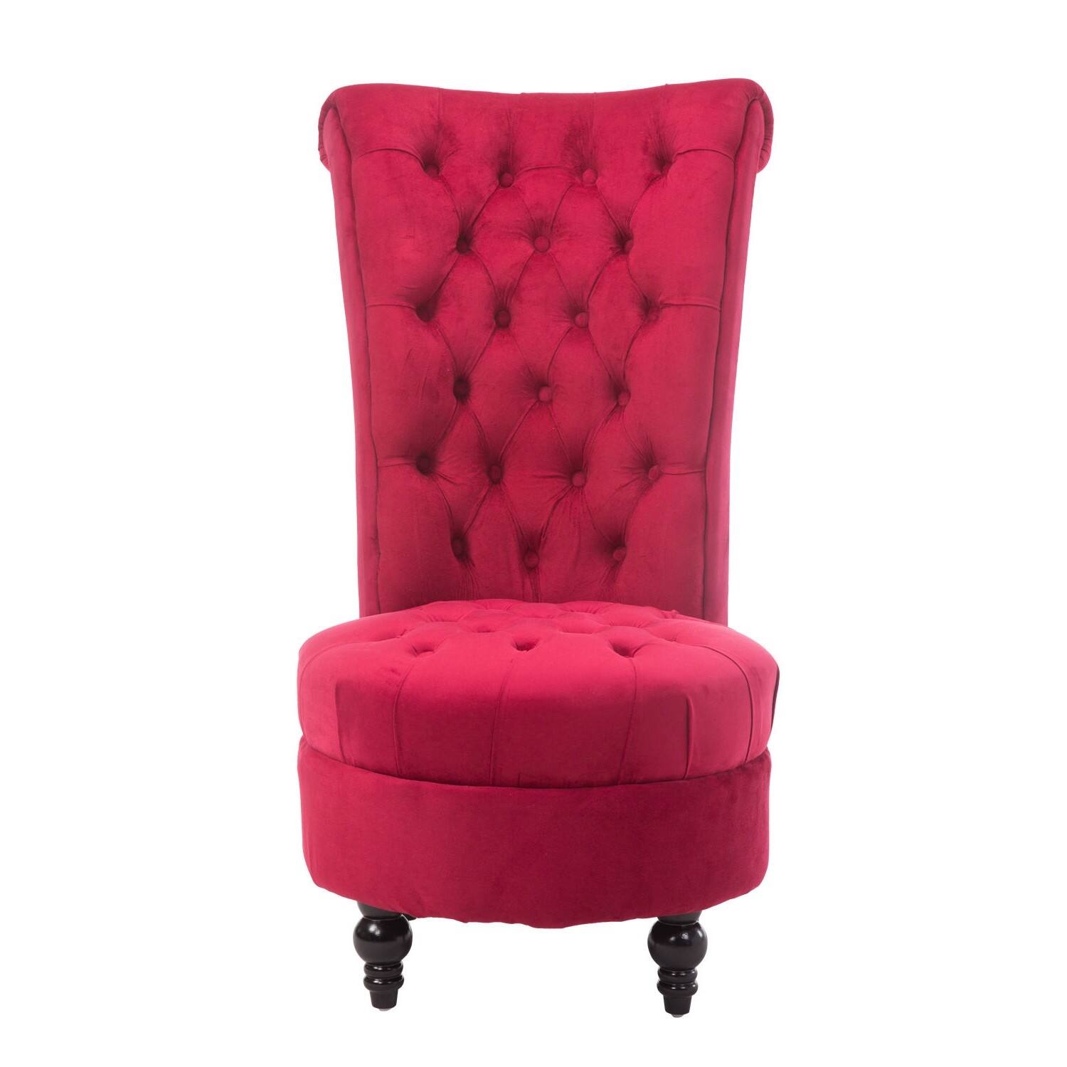 Left. Hivvago - Red Tufted High Back Plush Velvet Upholstered Accent Low Profile Chair - Pink.